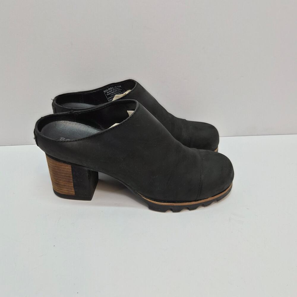 SOREL Addington Clog Mule Black Leather Size 7.5